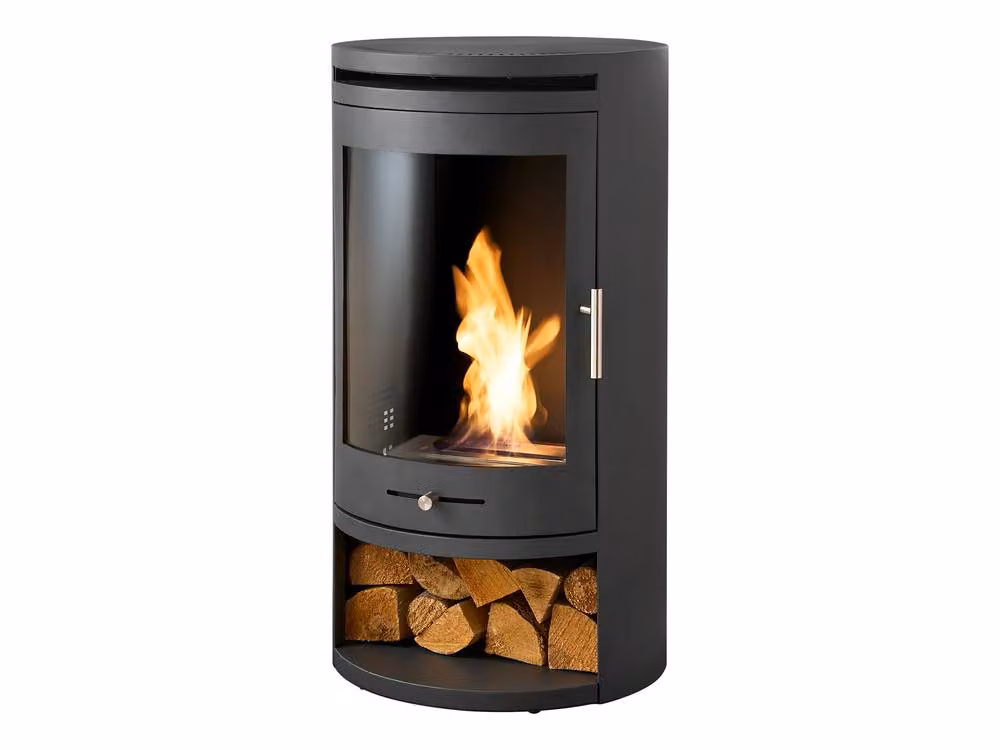 OKO S5 Bio Ethanol Cylinder Stove with Log Storage in Charcoal Grey – 2