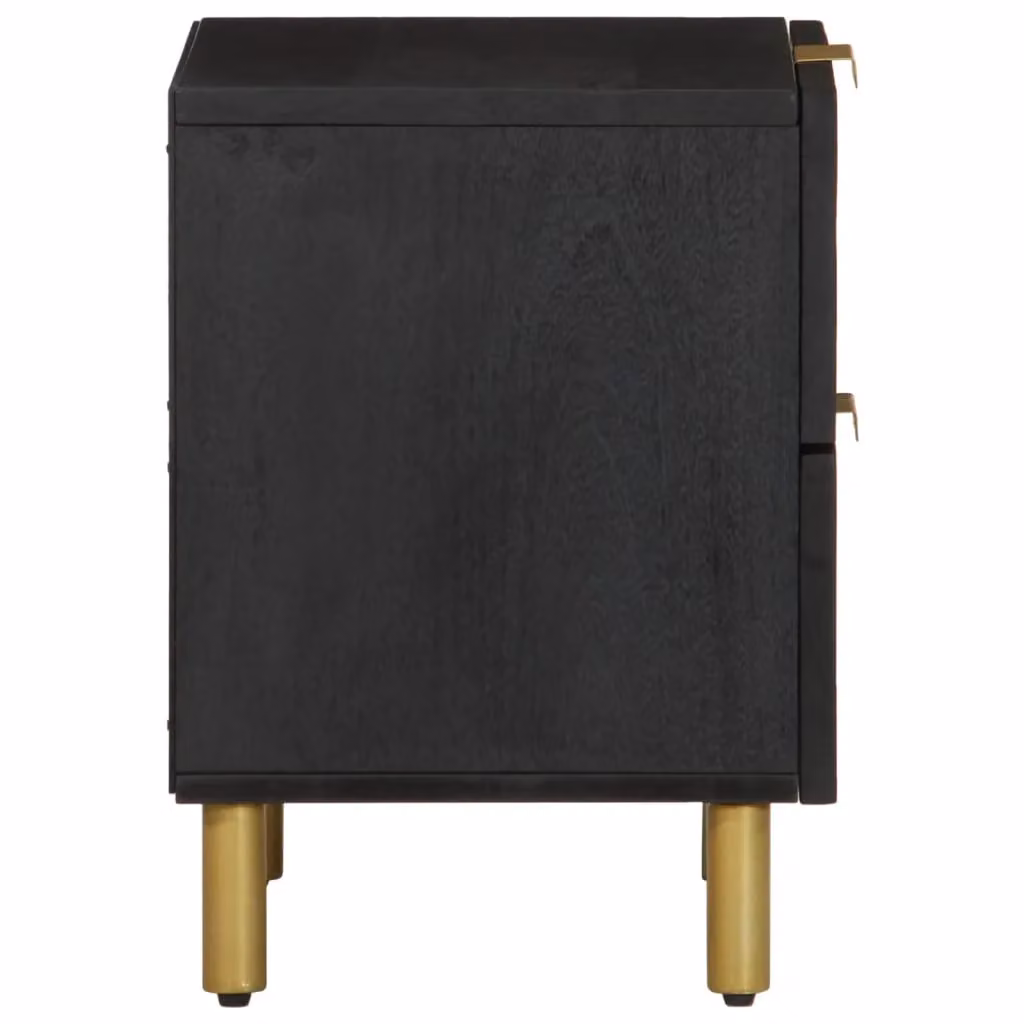 Berkfield Home Black Solid Mango Wood Bedside Cabinet W/D/H: 40 x 33 x 46 cm – 2