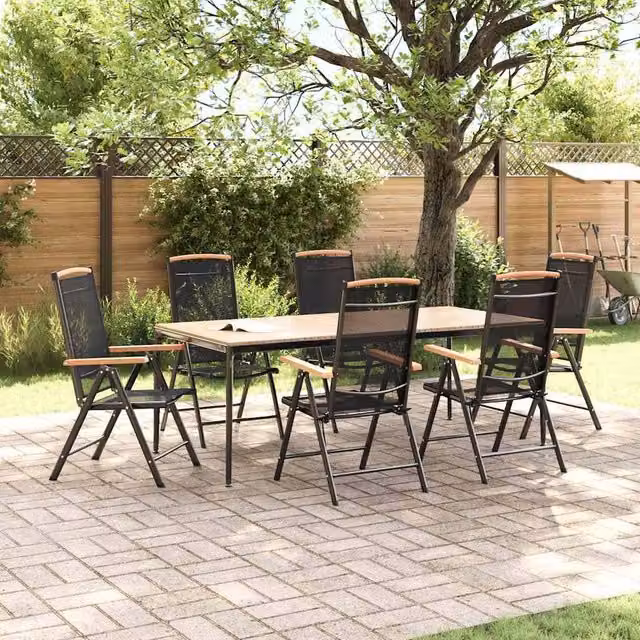 Berkfield Home Set of 6 Folding Garden Chairs in Black Textilene – 1