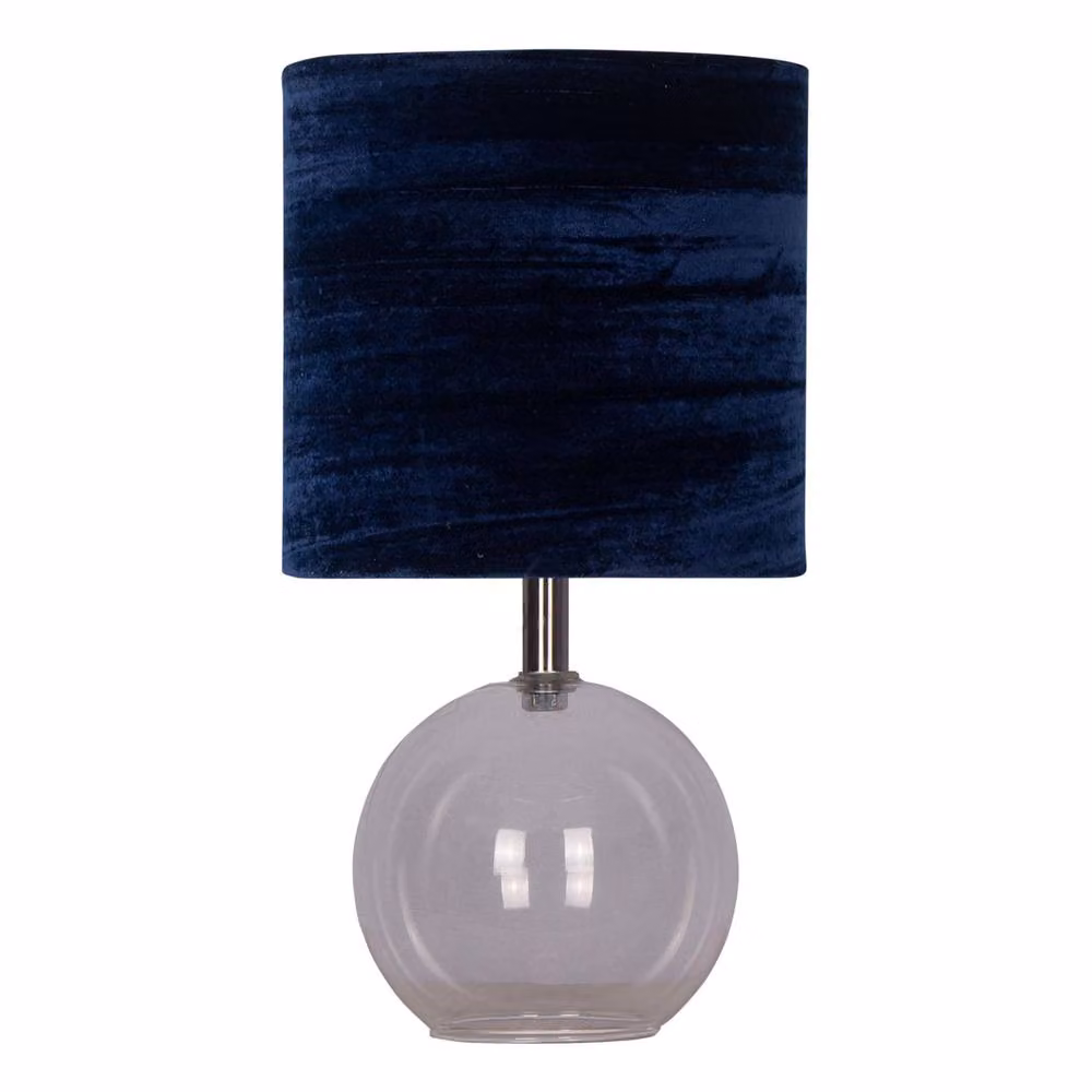 First Choice Lighting Set of 2 Buck Clear Glass Table Lamps with Blue Fabric Shades – 2