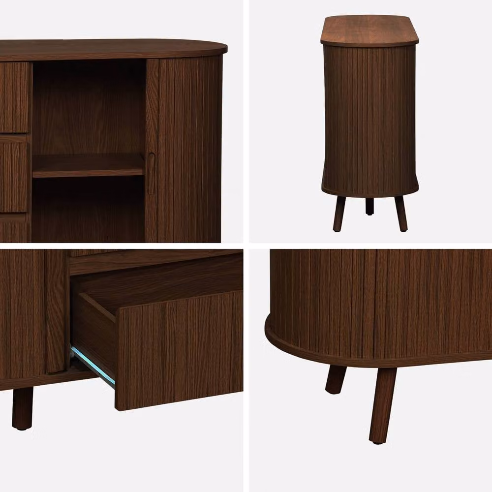Sweekeek Scandi-style Sideboard with 2 Sliding Doors and 3 Drawers in Dark Brown – 4