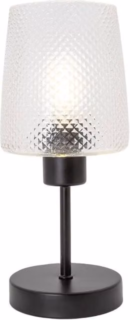 Happy Homewares Modern Dimpled Glass Table Lamp with Matte Black Stem and Base, Transparent and Black – 1
