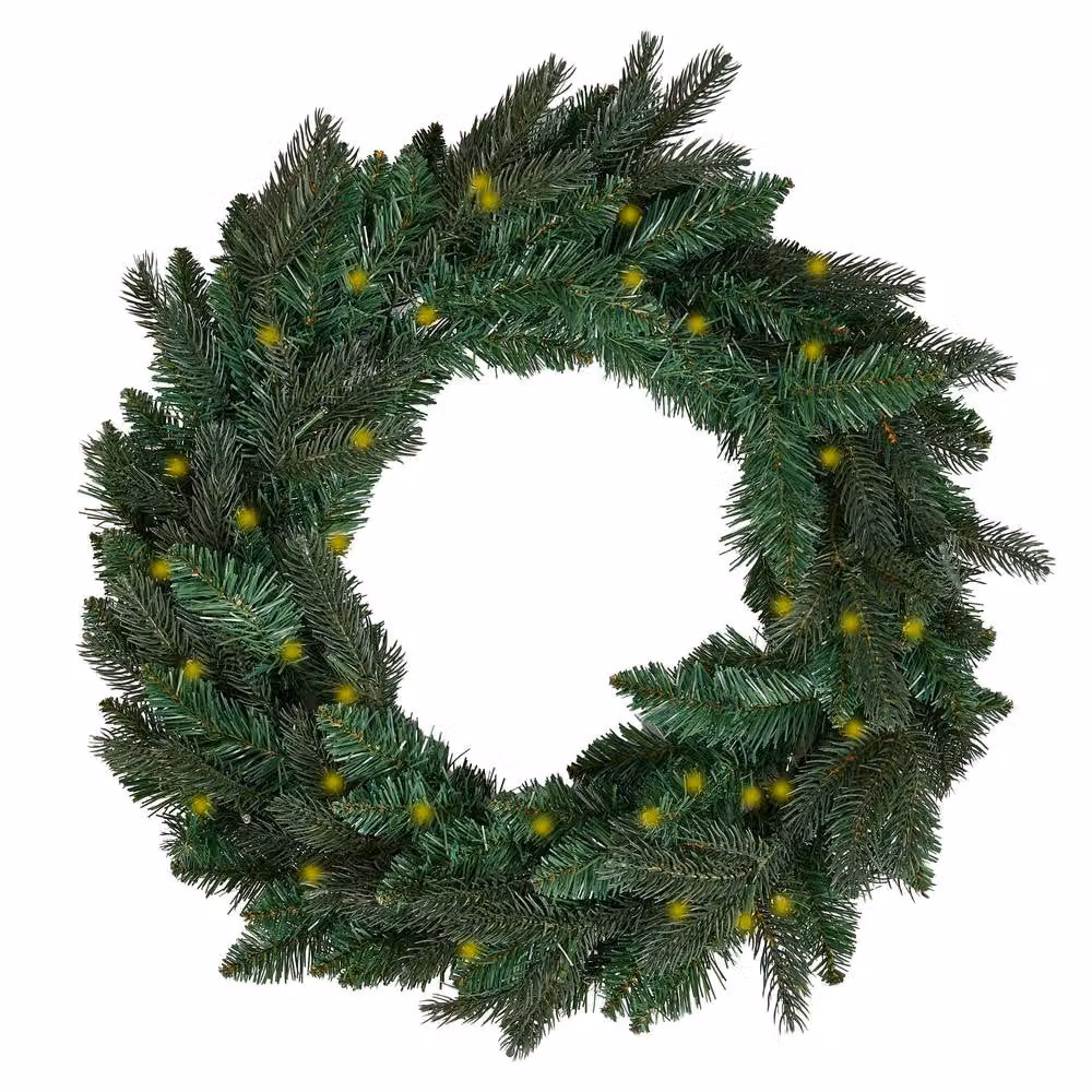 Dibor Traditional Melrose Pre-Lit Christmas Front Door Wreath in Green, Diameter: 60 cm – 2