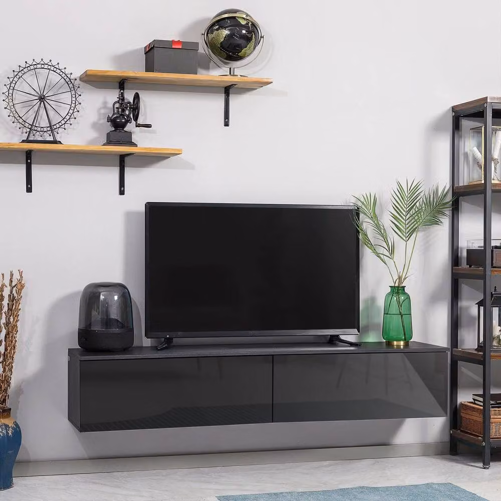Wyld Haus Elkaro High Gloss Floating TV Bench in Grey and Black for TVs up to 70 inch, W: 160.0 cm, H: 35.0 cm, D: 32.0 cm – 3