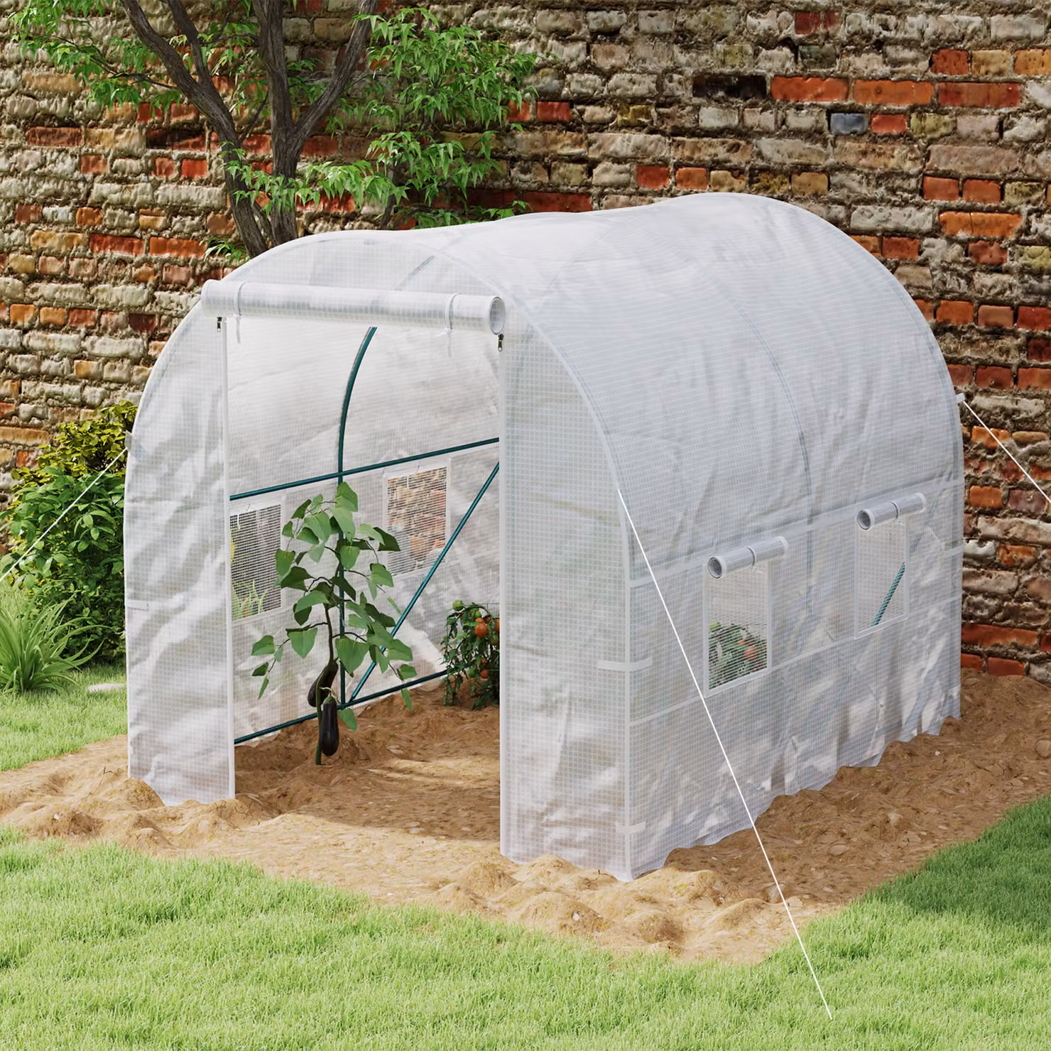 Outsunny Heavy Duty Walk In Polytunnel Greenhouse with Door and Windows, Galvanised Steel Frame, W: 200 cm, D: 245 cm, H: 198 cm – 2
