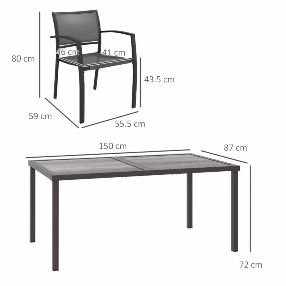 STILVORA 5 Piece Grey Garden Dining Set with Rectangular Glass Table and Stackable Chairs – 3