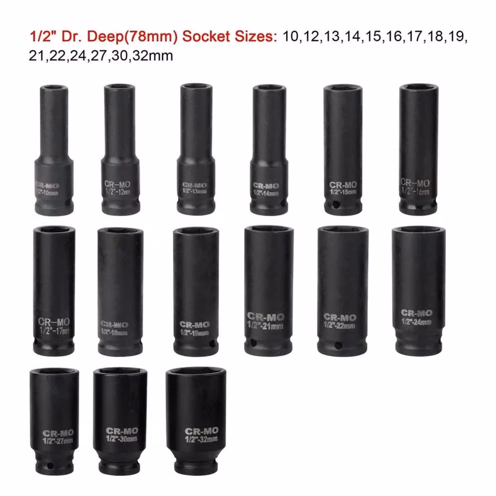 Nordara 35pc 1/2 inch Drive Deep Impact Socket Set, 8-32mm Metric, Black – 3