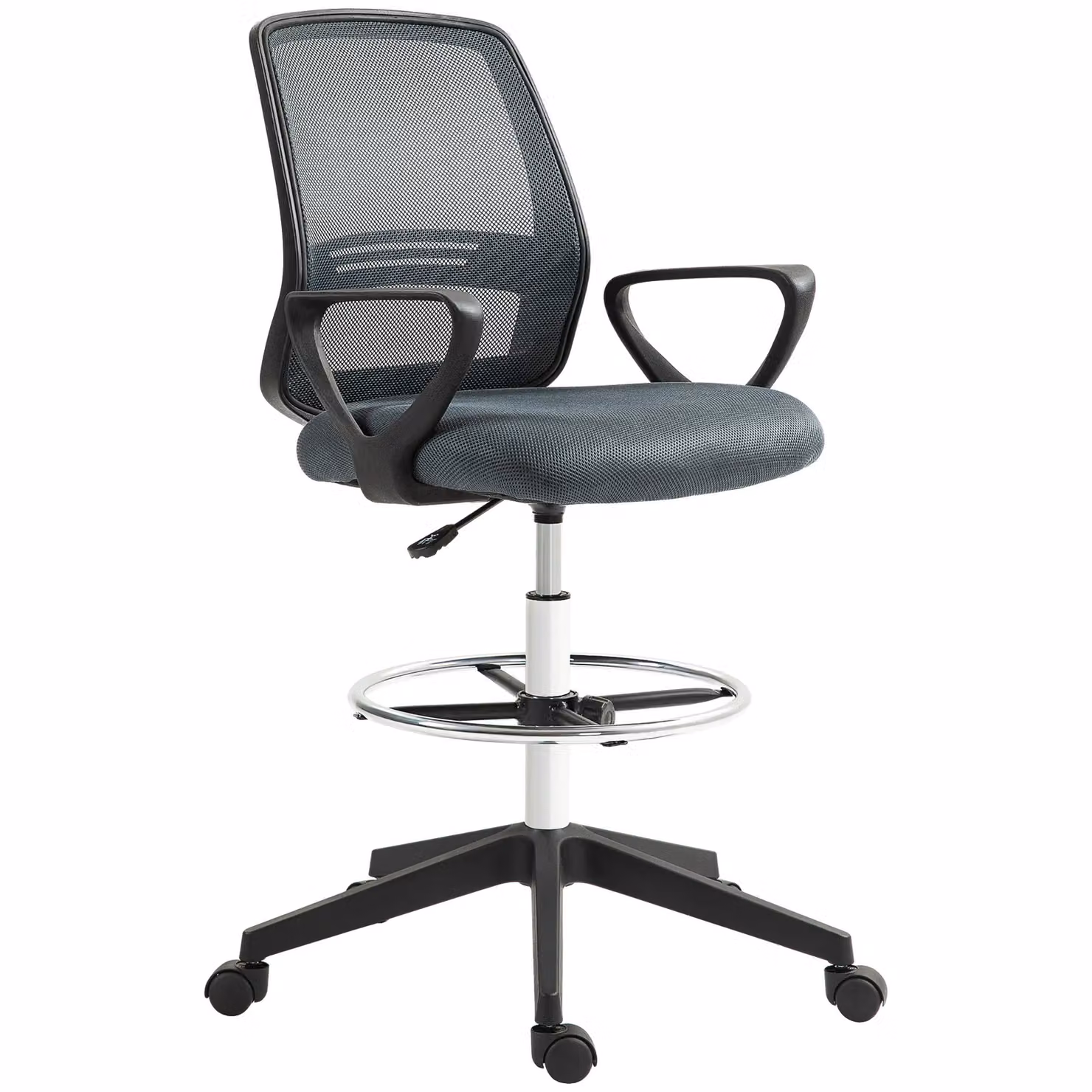 Vinsetto Grey Fabric Drafting Chair with Metal Foot Ring and Adjustable Height – 2