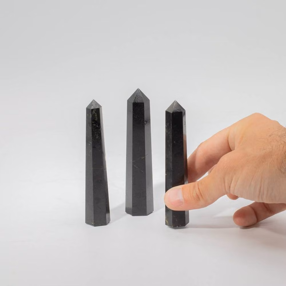 Serenityy Black Tourmaline Gemstone Six Face Obelisk Point, Black – 3