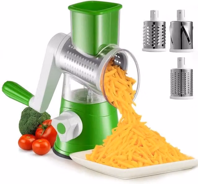 Nordara 3 in 1 Green Rotary Vegetable Shredder and Cheese Grater with Multiple Stainless Steel Blades – 1