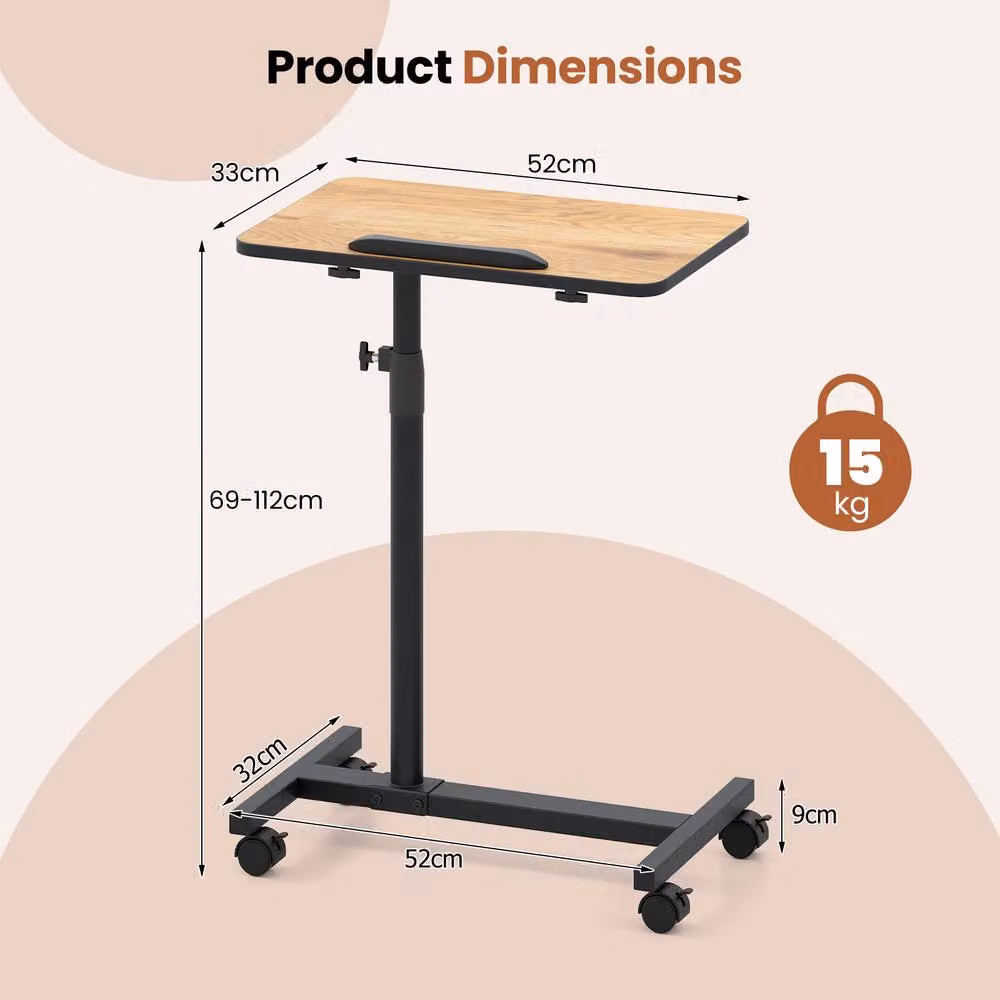 Costway Tilting Overbed Table in Brown with Height-Adjustable and Rotating Top and Lockable Wheels – 2