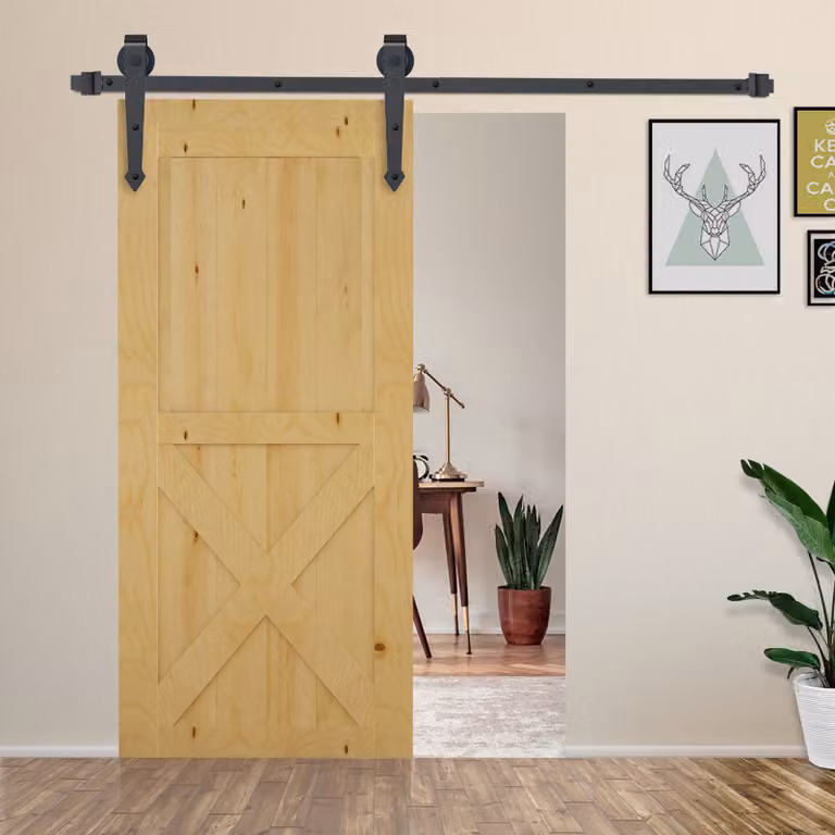 HOMCOM Carbon Steel Sliding Barn Door Hardware Kit in Matt Grey and Brown