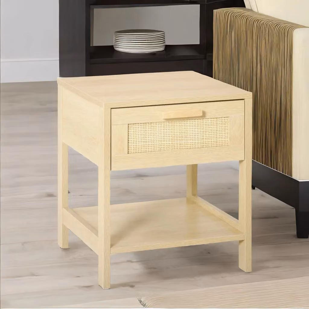 Rafaelo Mobilia Rattan Bedside Table with Drawer and Shelf in Brown and Beige, W: 40 cm, D: 40 cm, H: 48 cm – 3