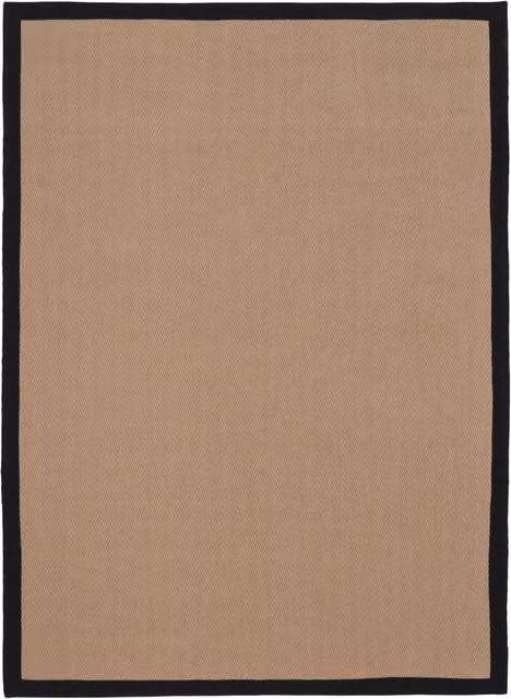 Kukoon Natural Golden Beige Jute and Cotton Herringbone Pattern Area Rug with Black Border, W: 160 cm, D: 230 cm