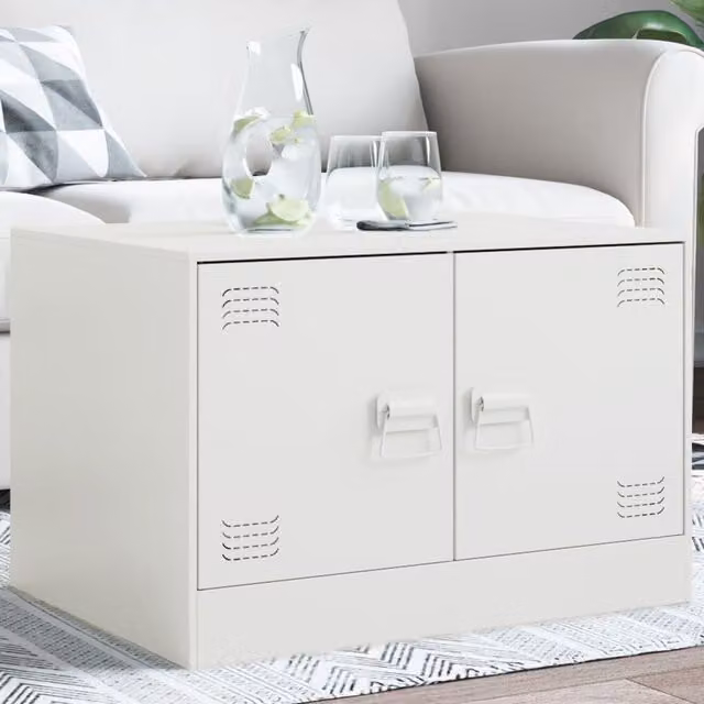 Berkfield Home White Metal Coffee Table W: 67 cm, D: 50 cm, H: 44 cm