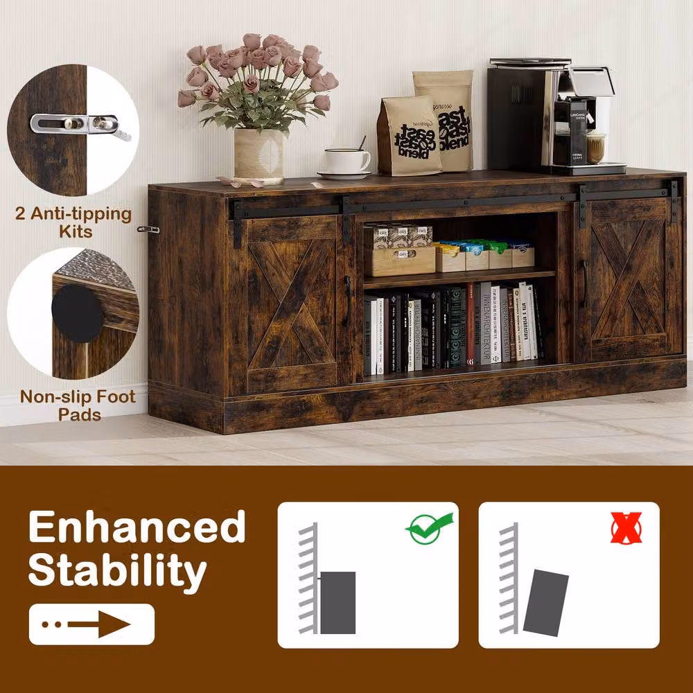 Costway Rustic Brown Wooden TV Stand Media Entertainment Cabinet for up to 70 Inch TVs – 5