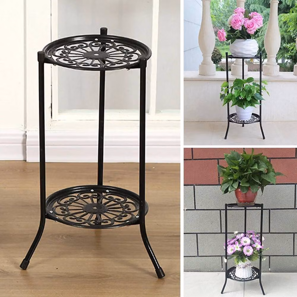KORVIXA Vintage 2 Tier Metal Plant Stand in Matt Black – 2