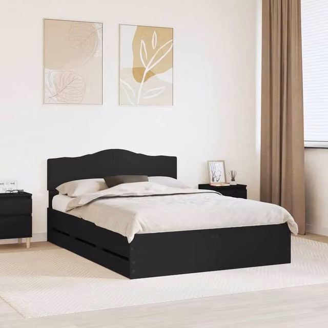 Berkfield Home Modern Bed Frame with Drawers in Black, W/D/H: 160 x 200 cm, Engineered Wood – 1