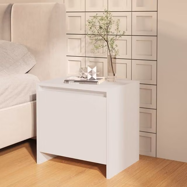 Berkfield Home White Bedside Cabinet in Engineered Wood W/D/H: 45 x 34 x 44.5 cm