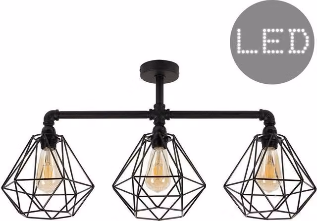 ValueLights Luiggi Diablo Industrial Black Ceiling Bar Light with 3 Copper Basket Cage Shades, W: 36 cm – 1