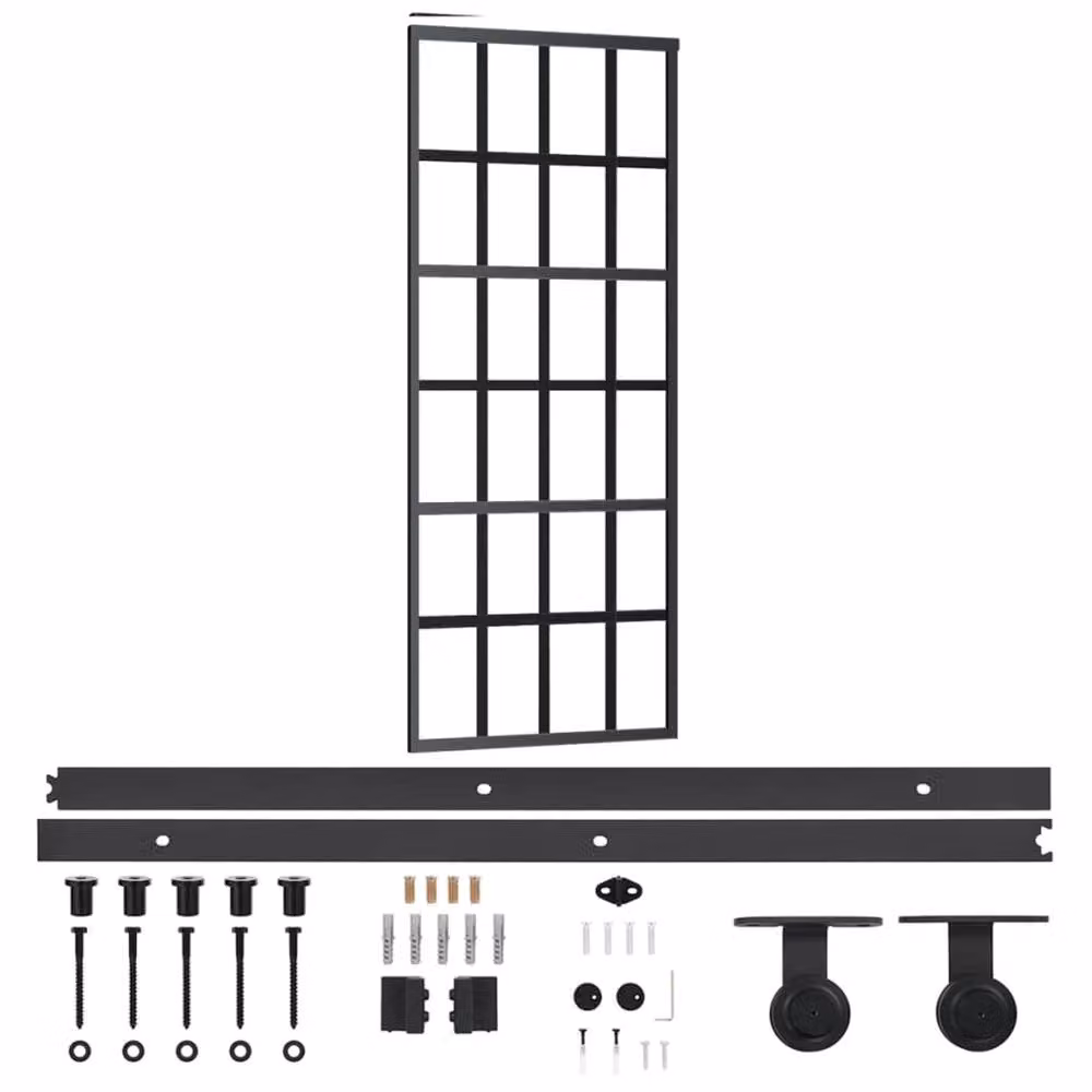 Berkfield Home Sliding Glass and Aluminium Door with Hardware Set, Black, W: 76 cm, H: 205 cm – 3
