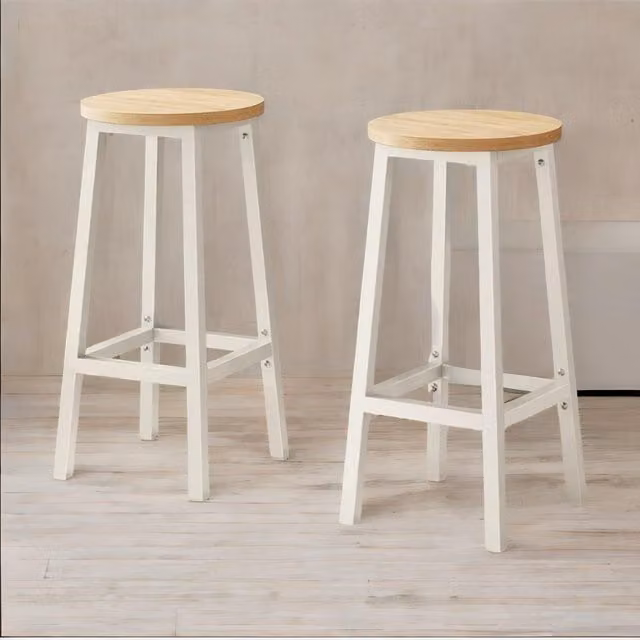 FURNOS Set of 2 Beige Bar Stools with Metal Frame