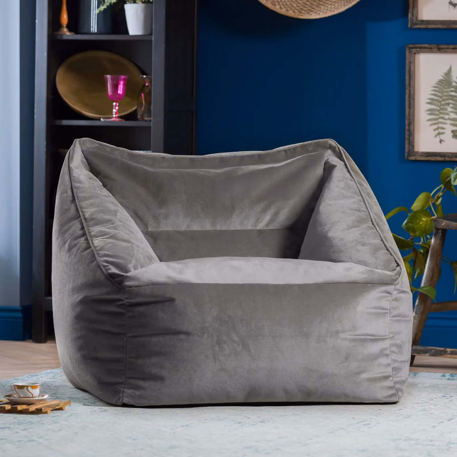ICON Natalia Velvet Adult Bean Bag Armchair with Armrests in Grey, Pink or Anthracite – 2