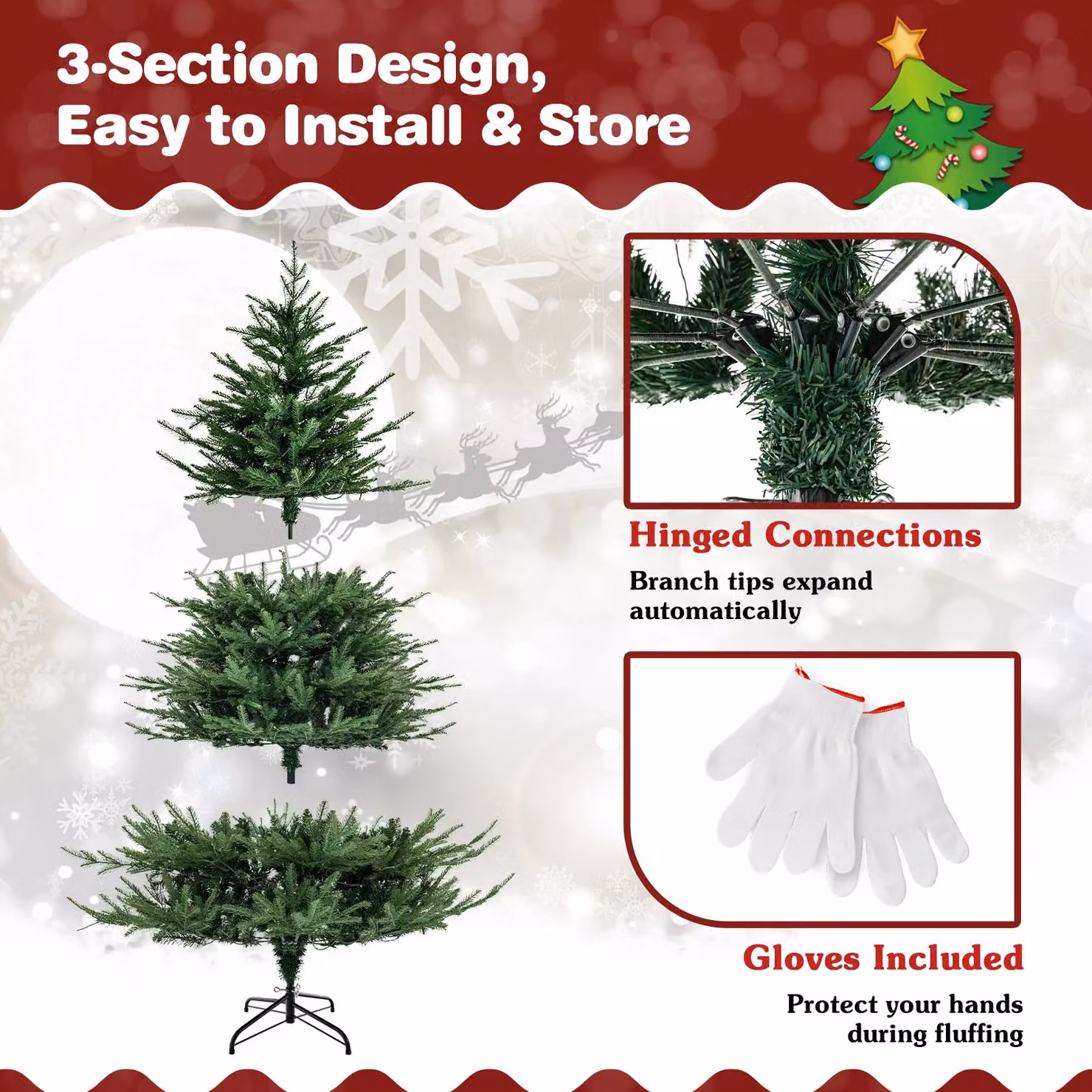 Gymax 6ft Pre-Lit Artificial Christmas Tree with 788 Tips and 280 Warm White LED Lights in Green – 5