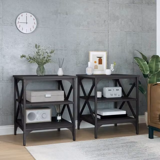 Berkfield Home Set of 2 Black Industrial Side Tables, W/D/H: 40 x 42 x 50 cm