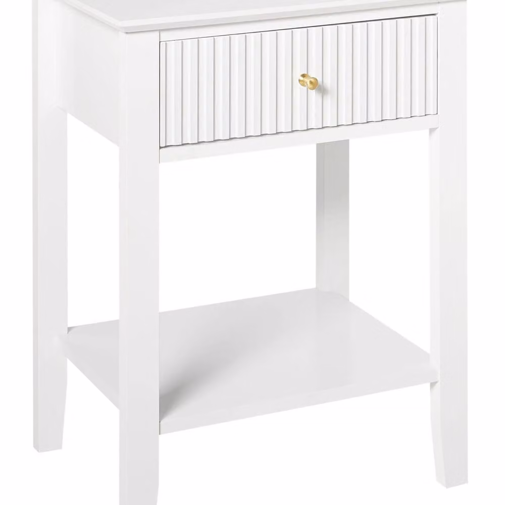 Wyld and Coco White Lacquered MDF Wall Mounted Minimalist Bedroom Shelf with Gold Details – 2