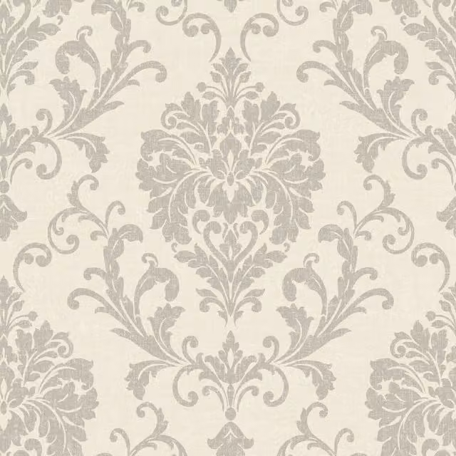 Grandeco Margritte Distressed Damask Textured Wallpaper in Taupe and Beige – 1
