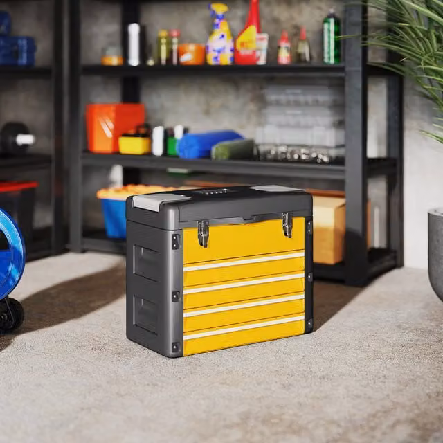 HOMCOM Large Steel Toolbox with 4 Drawers and Inserts, Yellow