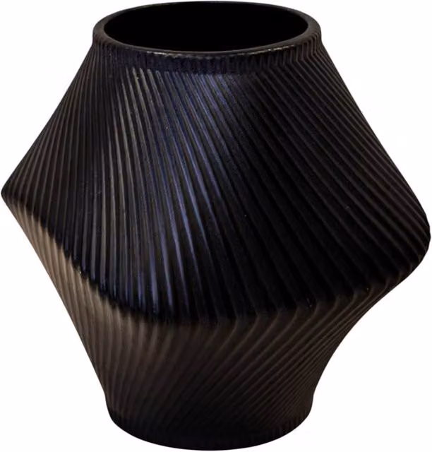 Four Candle Graphite Grey Ribbed Ceramic Sculptural Vase