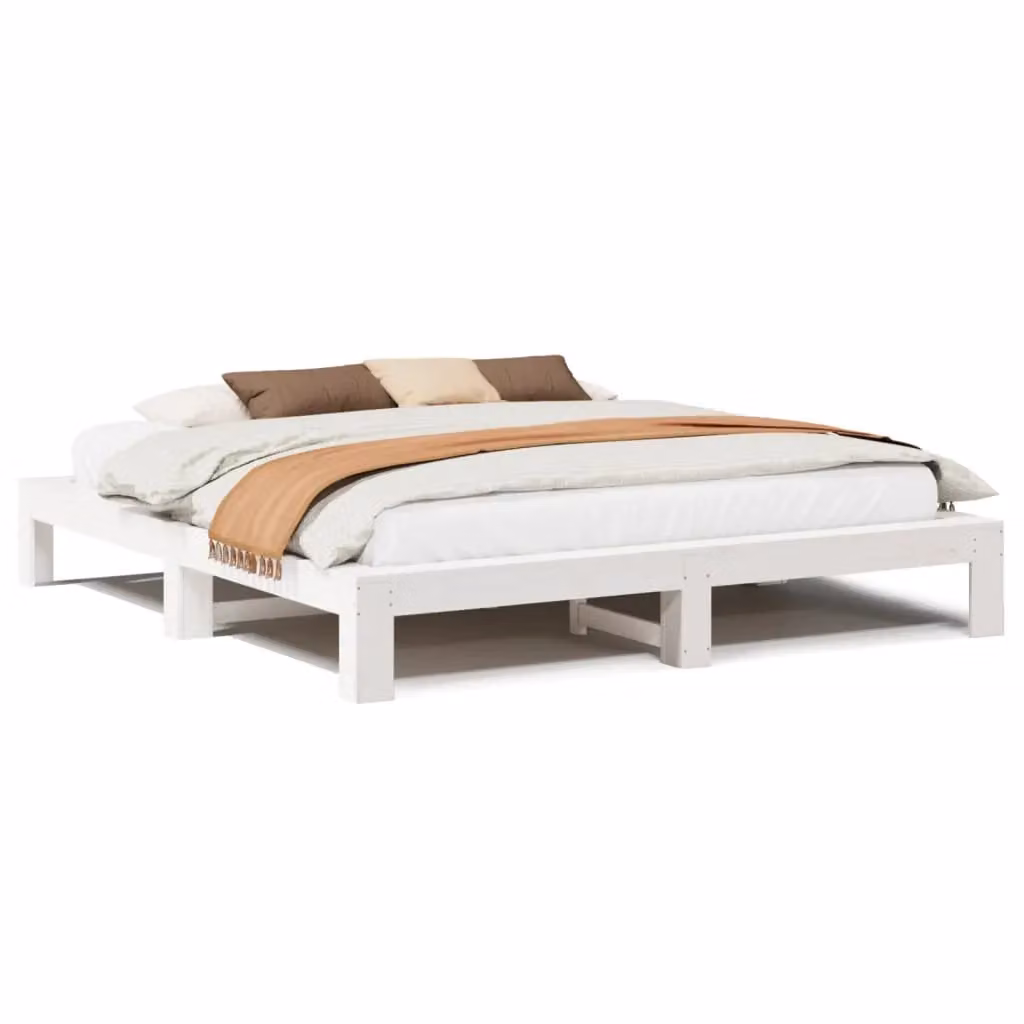 Berkfield Home White Solid Pine Wood Super King Bed Frame W: 180 cm, D: 200 cm – 2