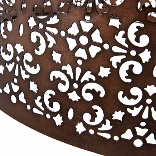 Happy Homewares Moroccan Designed Matt Bronze Metal Circular Pendant Light Shade with Floral Decor, Diameter: 29 cm – 3