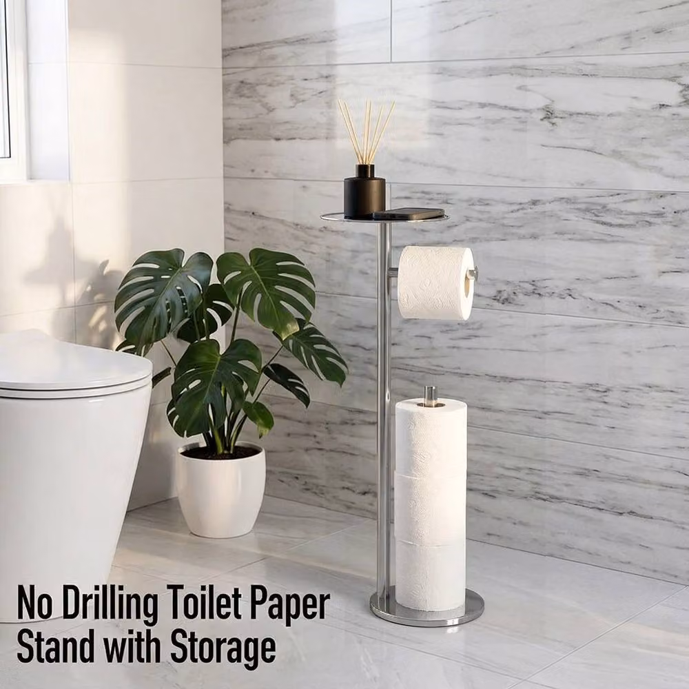 EONLION Freestanding Chrome Toilet Roll Holder in Silver – 2