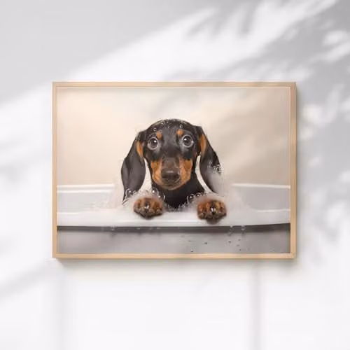 60 Second Makeover Dachshund In The Bath Quirky Animal Print Paper Poster, A3