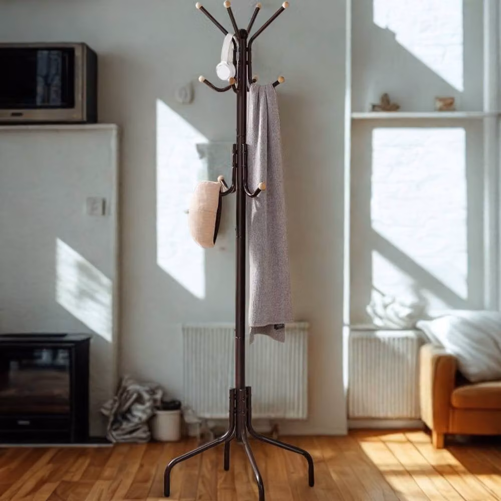 Pirlo Plush Metal Hallway Coat Rack Stand with 12 Hooks, Brown, H 180 x W 55 x D 60 cm – 3