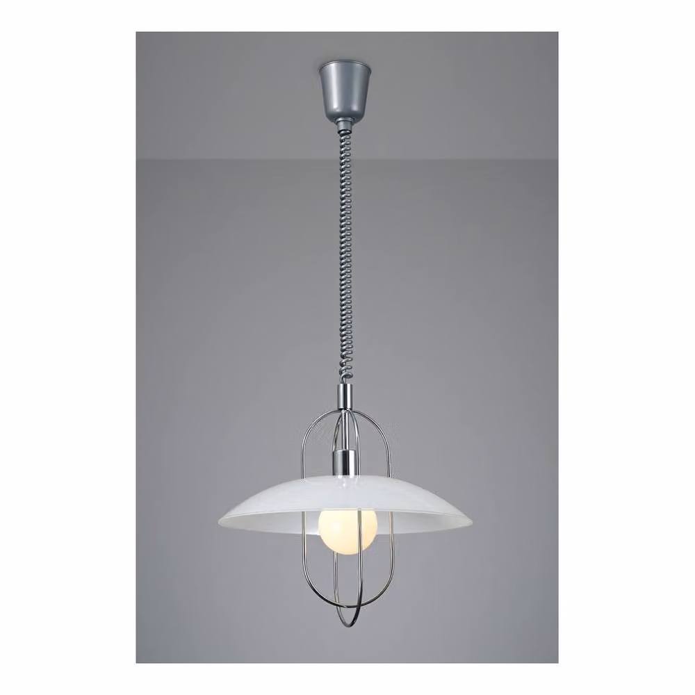 Netlighting Riva Rise and Fall Dome Pendant Light with E27 Chrome Finish and Grey Opal White Glass Shade – 2