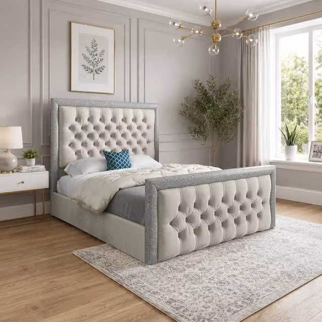 Casani Thorne Small Single Upholstered Velvet Designer Bed Frame in Beige – 1