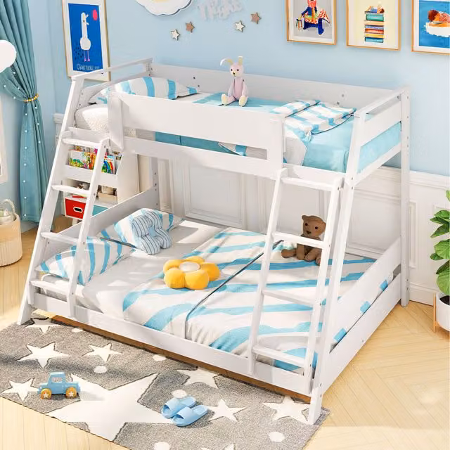 COSTWAY Modern White Solid Wood Loft Bed Frame for Children