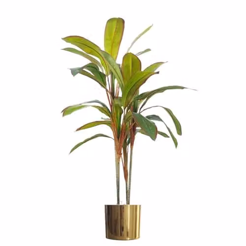 Leaf Design UK 100cm Artificial Potted Tropical Palm Dracaena Plant in Gold Metal Planter – 2