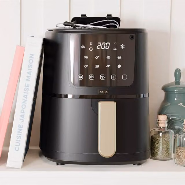 Cello Single Basket Hot Air Fryer with Food Thermometer in Black