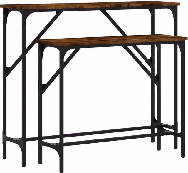 Berkfield Home Set of 2 Smoked Oak Industrial Console Tables in Brown – 1