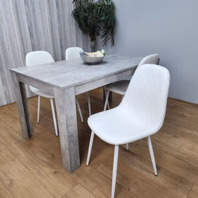 Kosy Koala Modern Rectangular Dining Table and 4 White Leather Chairs Set in Grey and White