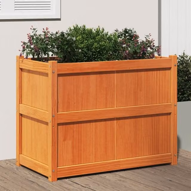 Berkfield Home Waxed Brown Pine Wood Garden Planter, W/D/H: 90 x 50 x 70 cm