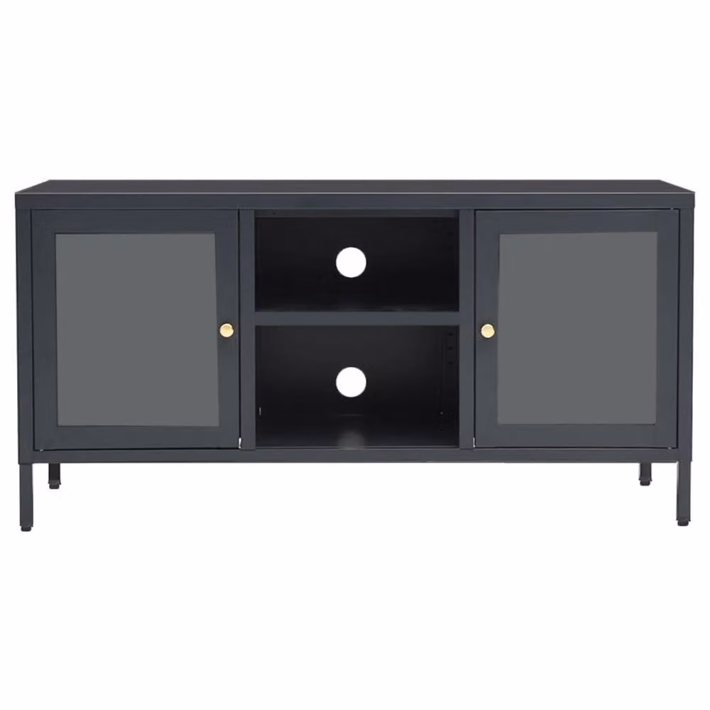 Berkfield Home Anthracite TV Cabinet with Glass Doors and Metal Frame, W/D/H: 105 x 35 x 52 cm – 3