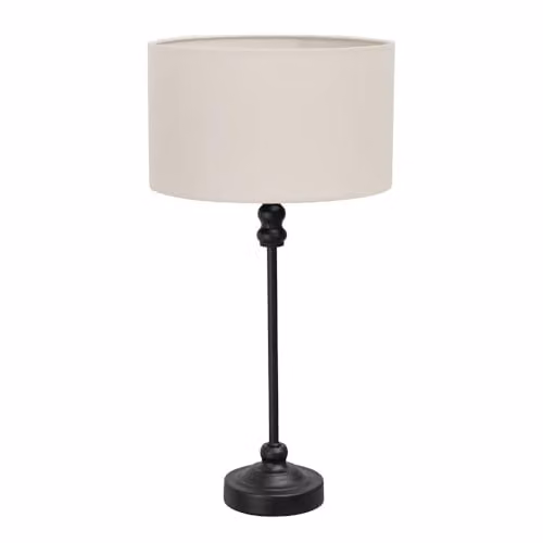 ValueLights Maggie Black Metal Candlestick Table Lamp with White Fabric Drum Shade