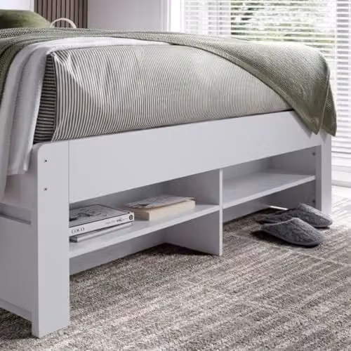 Bedmaster Fabio White and Grey Wooden Storage Bed with Side Compartments and Bedside Shelves, 140 x 200 cm – 4