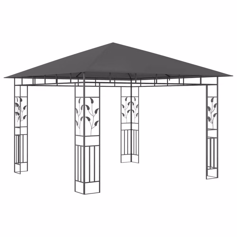 Berkfield Home Gazebo with Mosquito Net and LED String Lights, Anthracite, W/D/H: 300 x 300 x 273 cm – 4